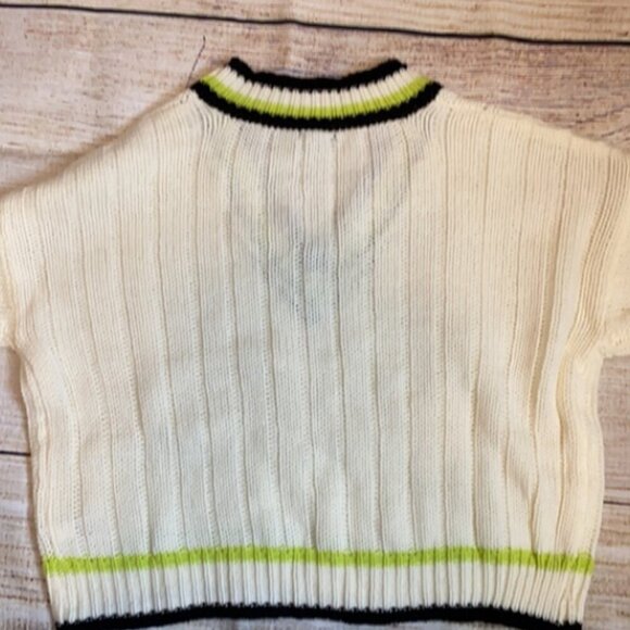 Wild Fable Target Cropped V Neck preppy tennis sweater w/ striped detailing - M - Picture 2 of 7